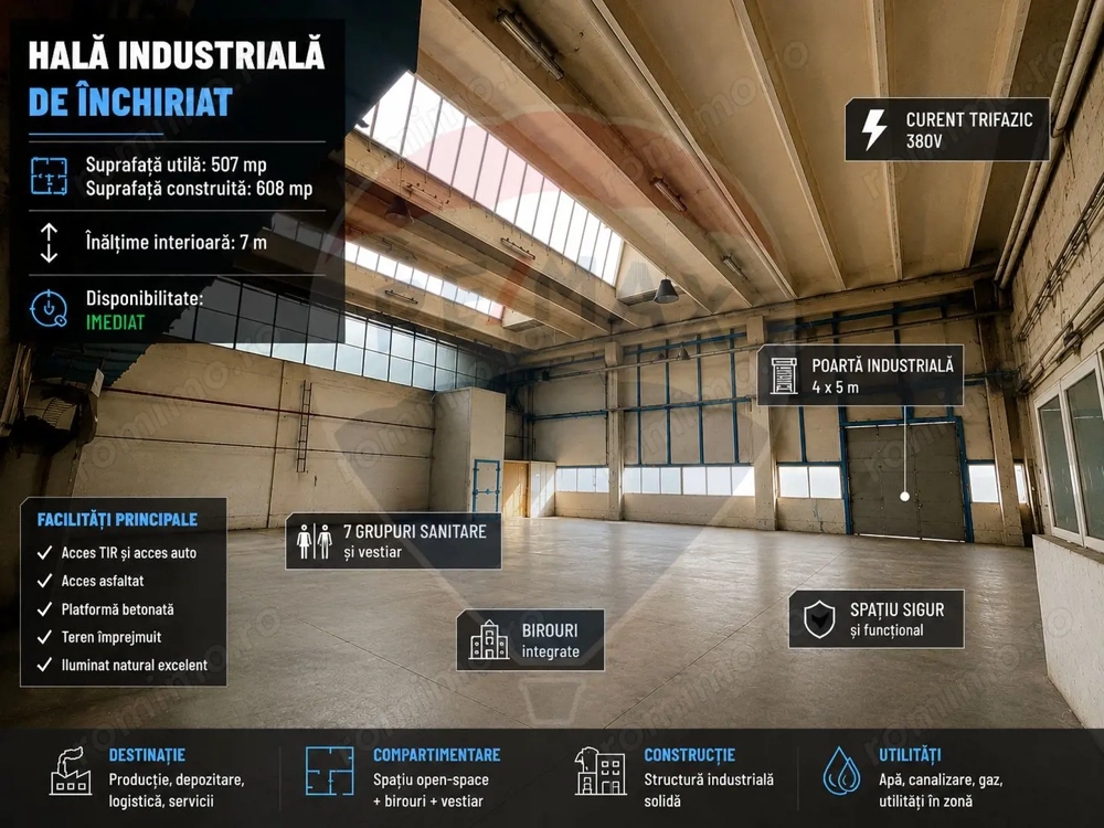 Hala industriala | Acces TIR + 380V și Birouri