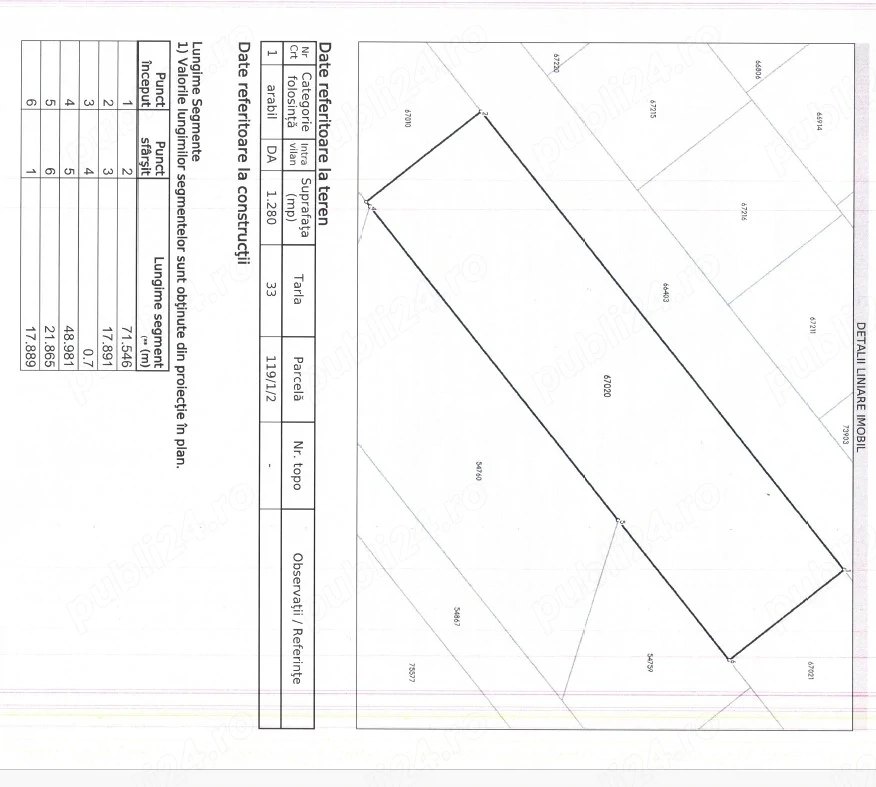 Teren 1326mp Bucuresti-Magurele, strada Spinului, 71m deschidere, utilitati la limita de proprietate