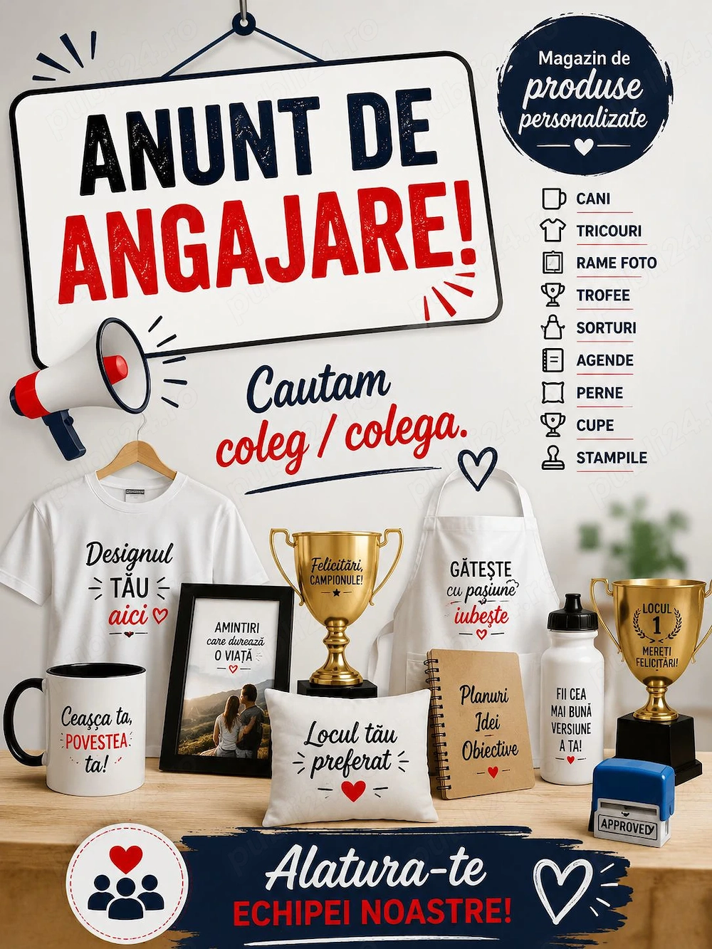 Anunț de angajare - articole personalizate - 