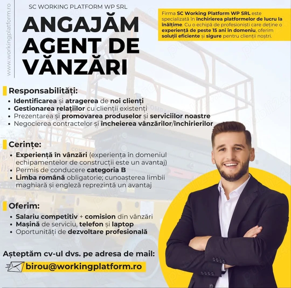 Compania Working Platform WP angajează reprezentant vanzări