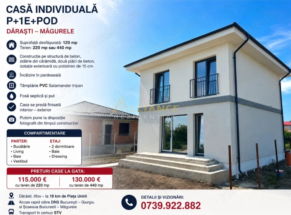 Casa Individuala Darasti Magurele 3 camere 2 bai teren 440 mp