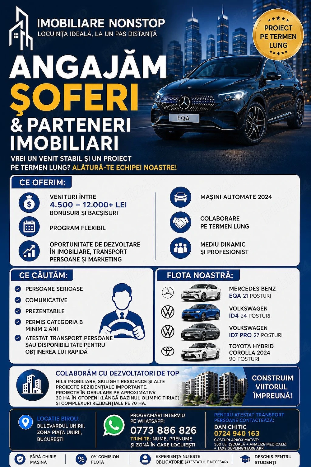 Angajăm șoferi categoria B și parteneri imobiliari