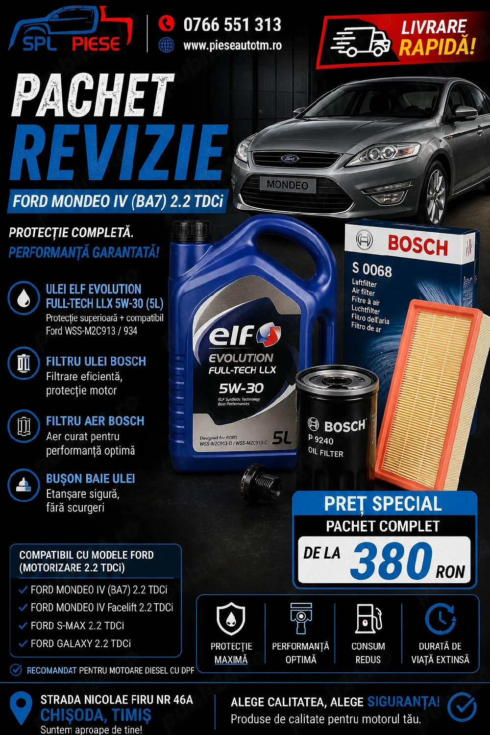 Pachet revizie Ford Mondeo IV (BA7) 2.2 TDCi – performanță și protecție pentru motorul tău! 