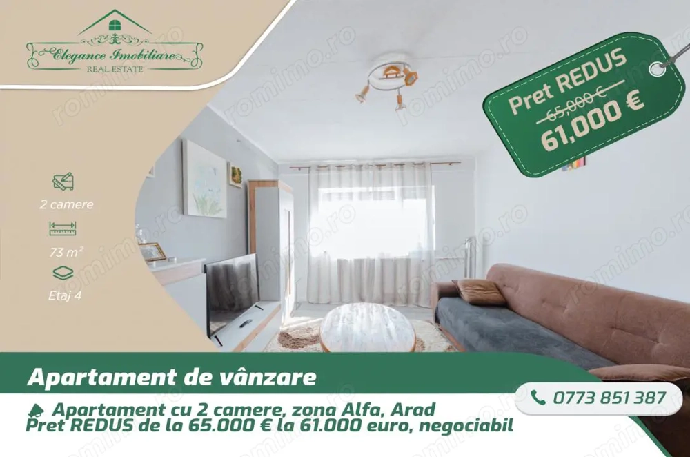 Apartament cu 2 camere, zona Alfa, Arad