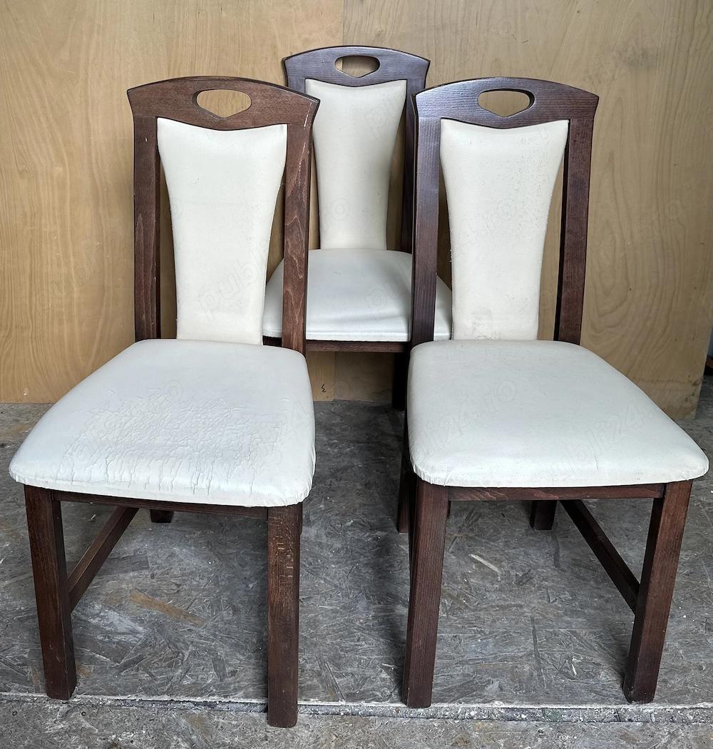 Set 3 Scaune cu cadru din lemn si sezut tapitat; Scaun dining; Scaun bucatarie