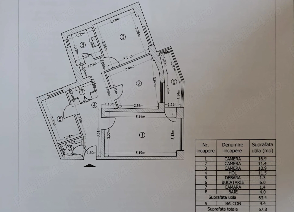 Vanzare apartament 3 camere