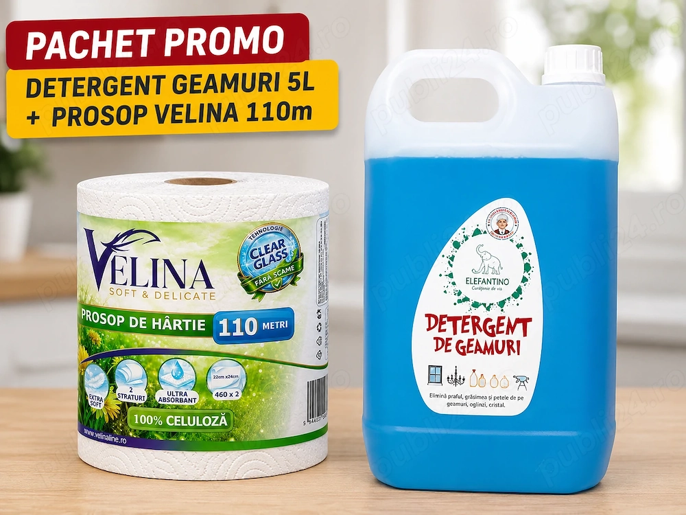 Pachet Promo Detergent Geamuri 5L + Prosop Velina 110M   1000g