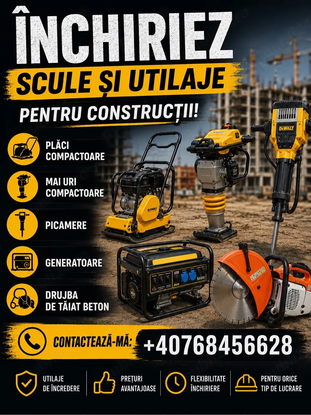 Inchiriez Mai Compactor,Placa Compactoare ,Picamer,Generator