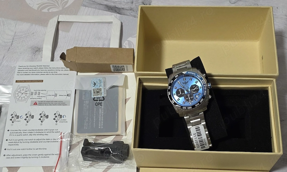 Ceas Yelang, mecanism Japan Eco-Drive VR42 (SOLAR), cadran iluminat cu tuburi de Tritium, 1500 RON