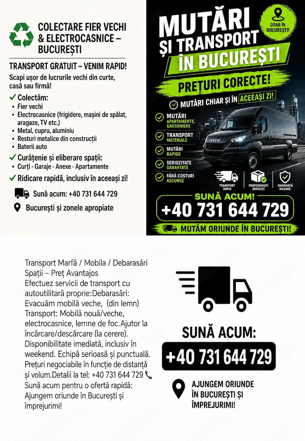 Transport   Demolăli   Colectam Feroase si Neferoase   Golim Spatii