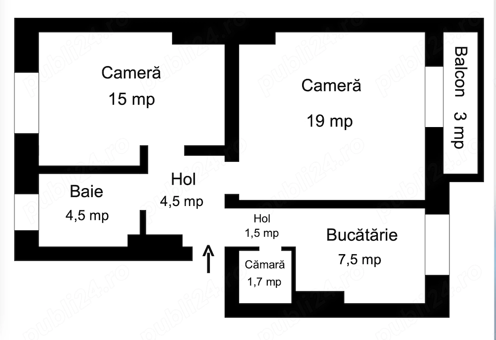 Apartament 2 cam cu balcon si boxa 56m2 in bloc reabilitat