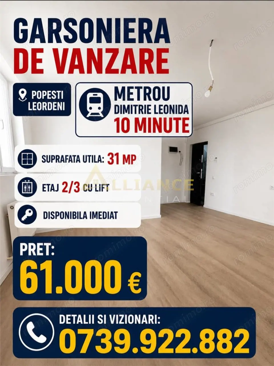 Garsoniera Metrou Dimitrie Leonida Gata de Mutare + Parcare
