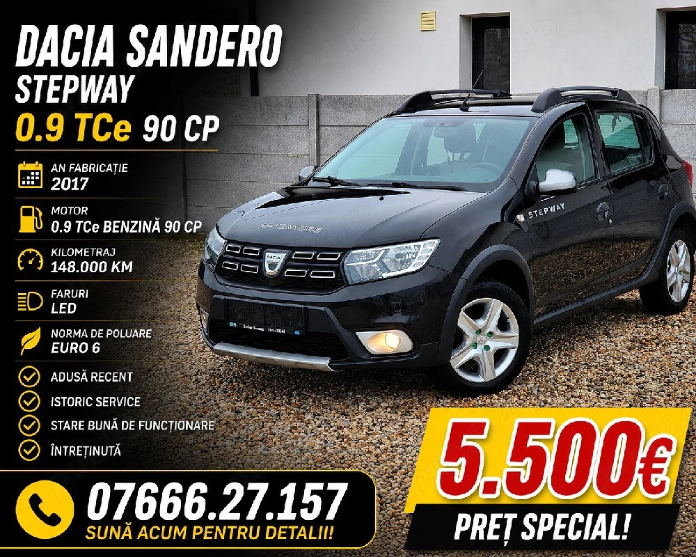 Dacia Sandero Stepway 2017 | Euro 6 | 90 CP , Benzina 0.9 Tce 