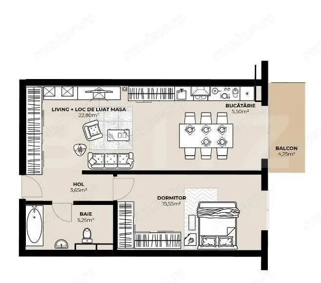 Apartament 2 camere, Etaj 6, 52,75 mp, Balcon, Cesiune, Marasti