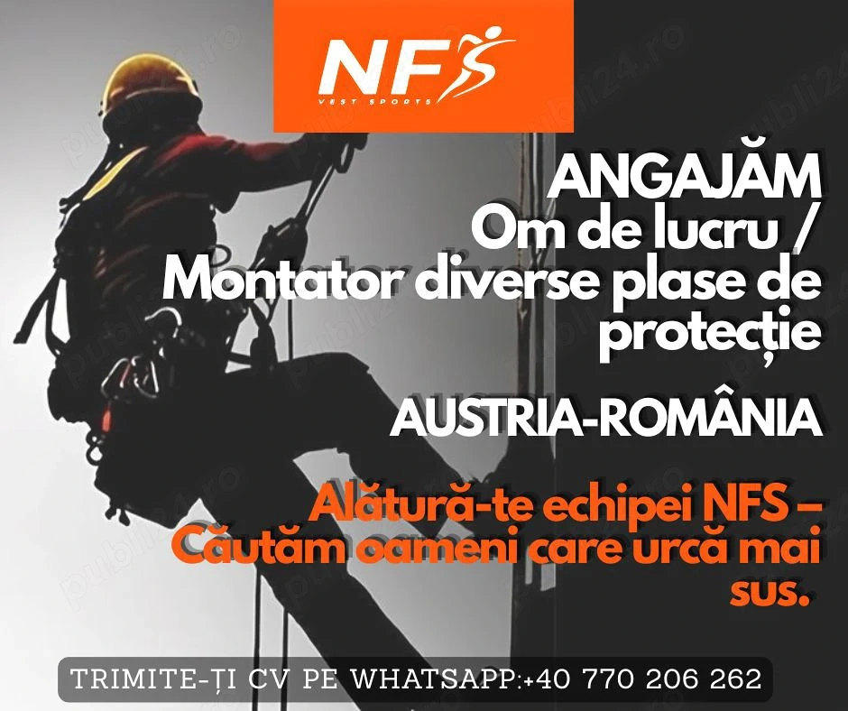  ANGAJĂM   Om de lucru   Montator plase de protecție | NFS Vest Sports | Netz for Safety