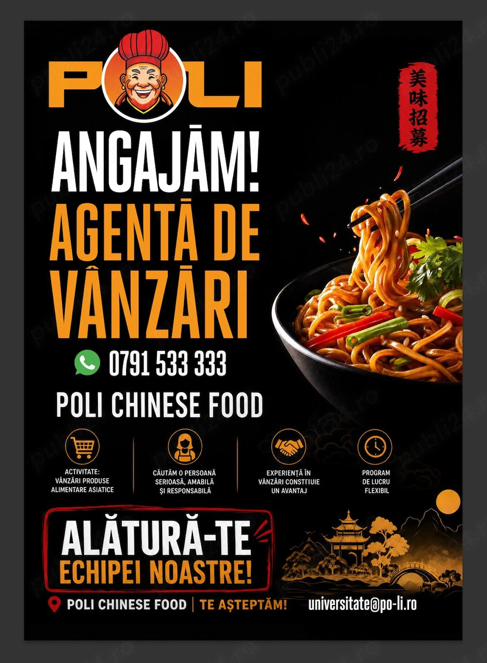 Angajam agenta de vanzari POLI Chinese Street Food
