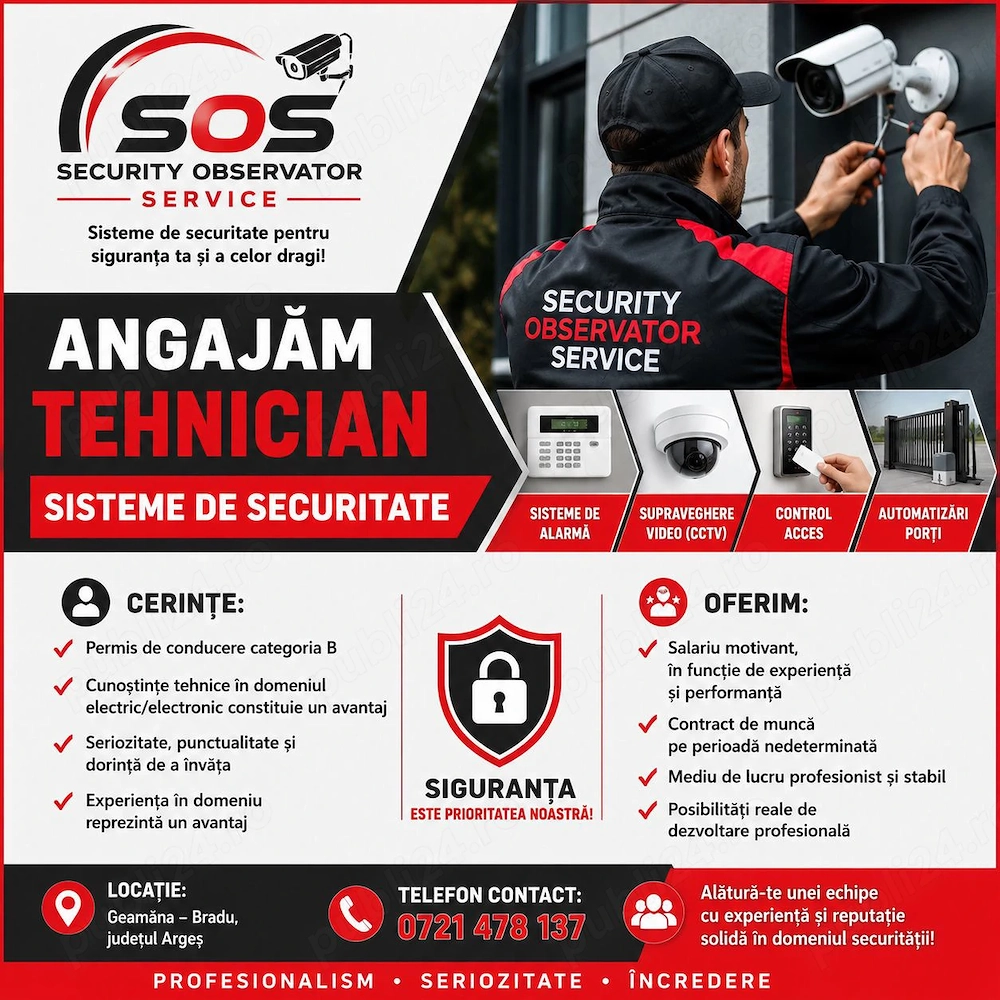 Angajăm tehnician sisteme tehnice de securitate