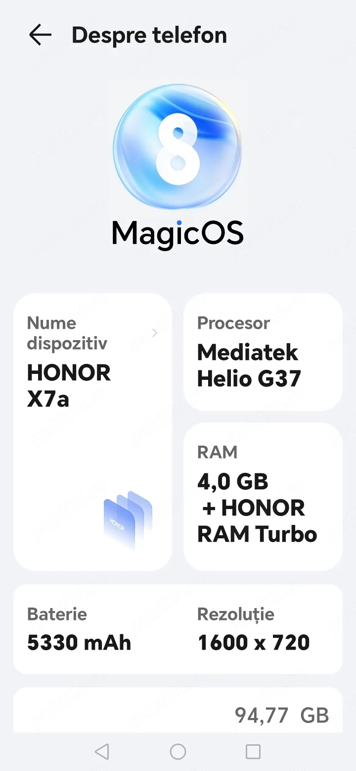 Honor x7a, 4 ram și 128gb+suport msd