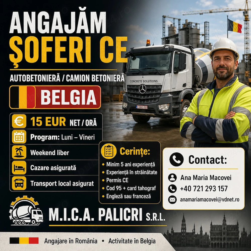 Angajăm șoferi CE autobetonieră pentru Belgia