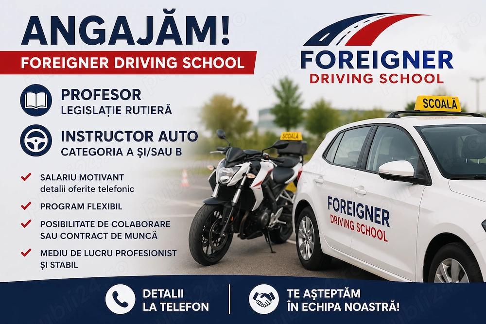 Angajăm Instructor Auto Cat. A B și Profesor Legislatie
