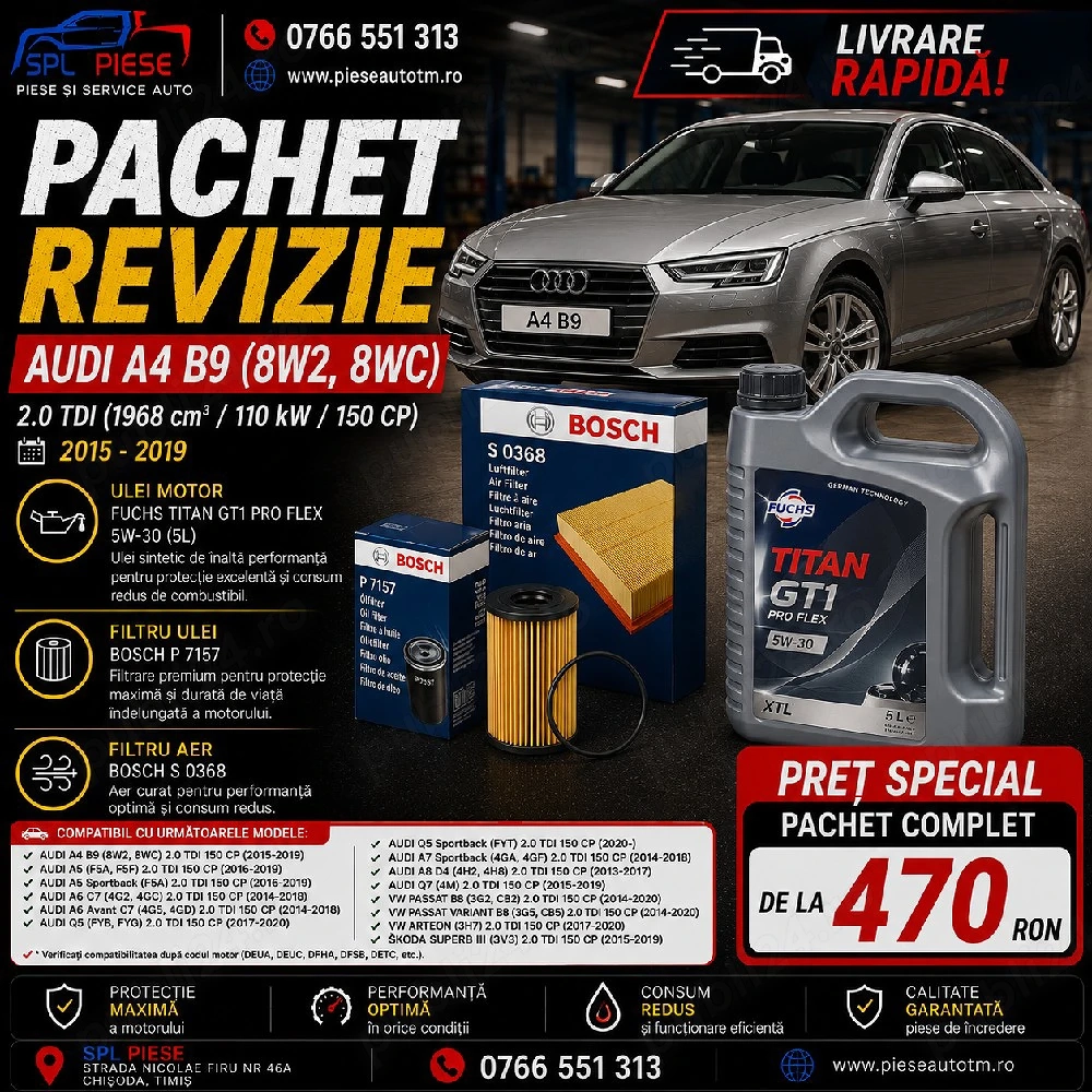 Revizie completă pentru Audi A4 B9 2.0 TDI – protecție și performanță premium!