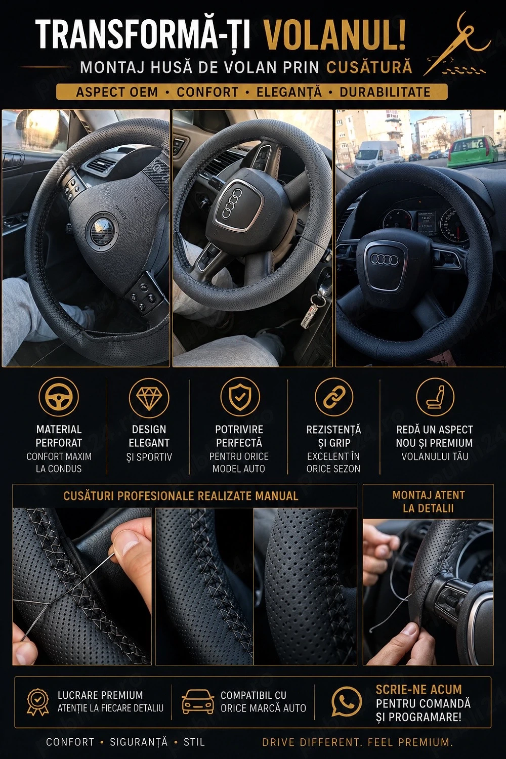 Montaj Husă Volan prin Cusătură – Aspect Premium OEM