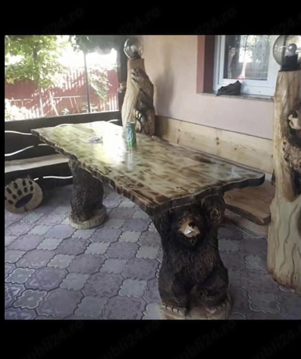Sculpturi cu drujba,mese,bănci rustice