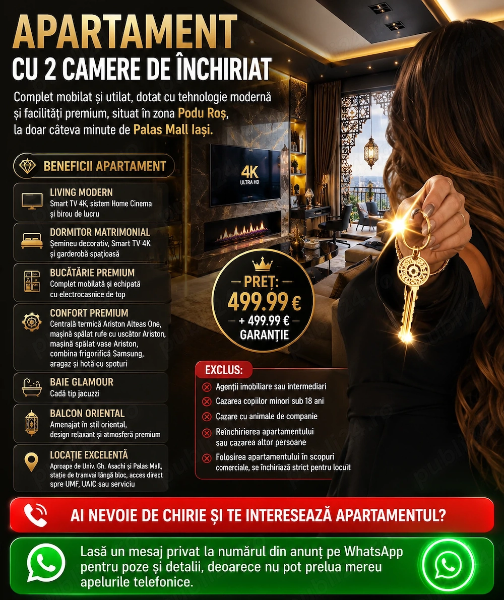 Inchiriez Apartament 2 Camere zona Podu Ros - Palas Mall Iași