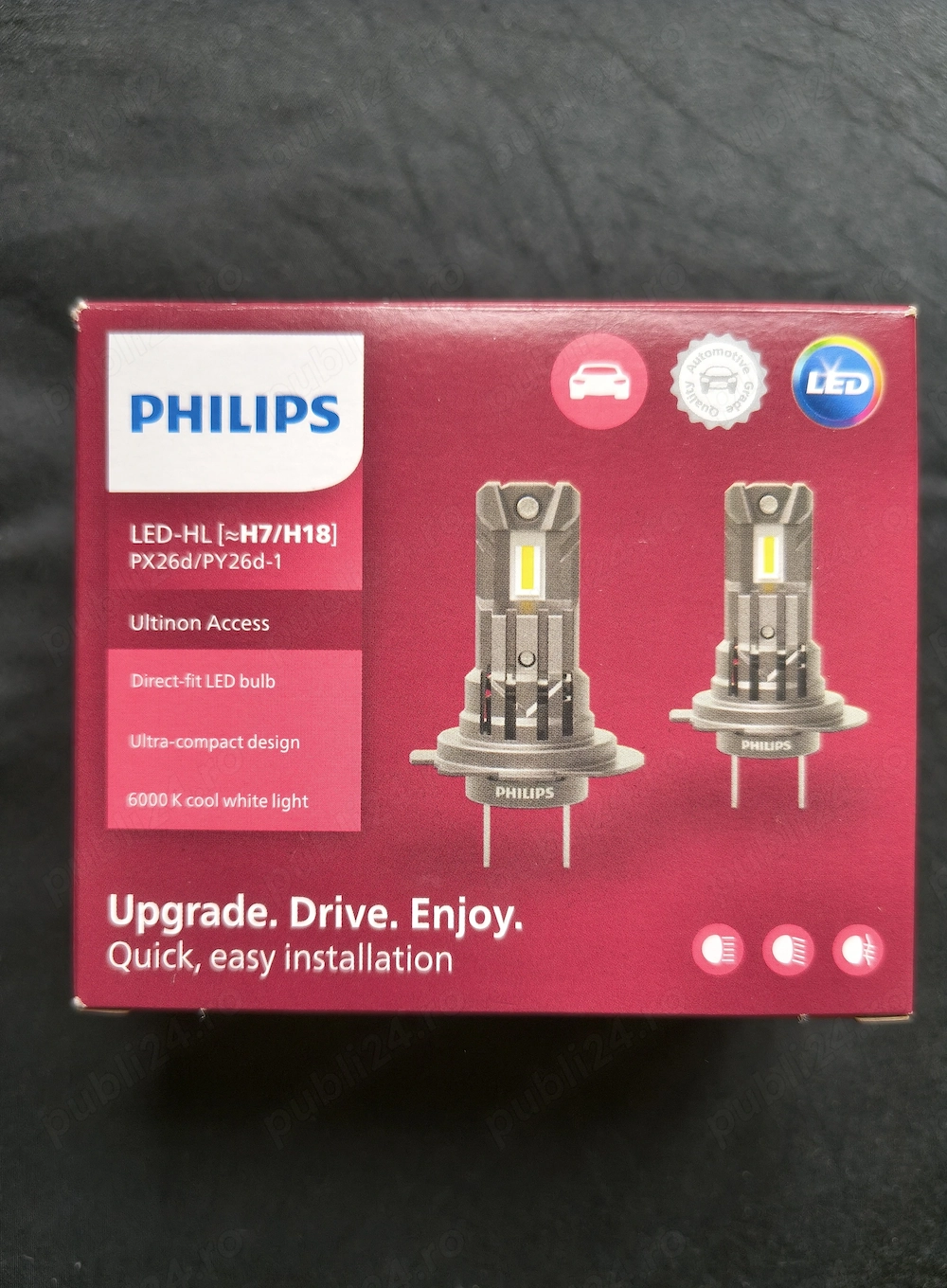 Vand leduri auto Philips HL H7/H18 Ultinon Access 6000k lumina alba rece.