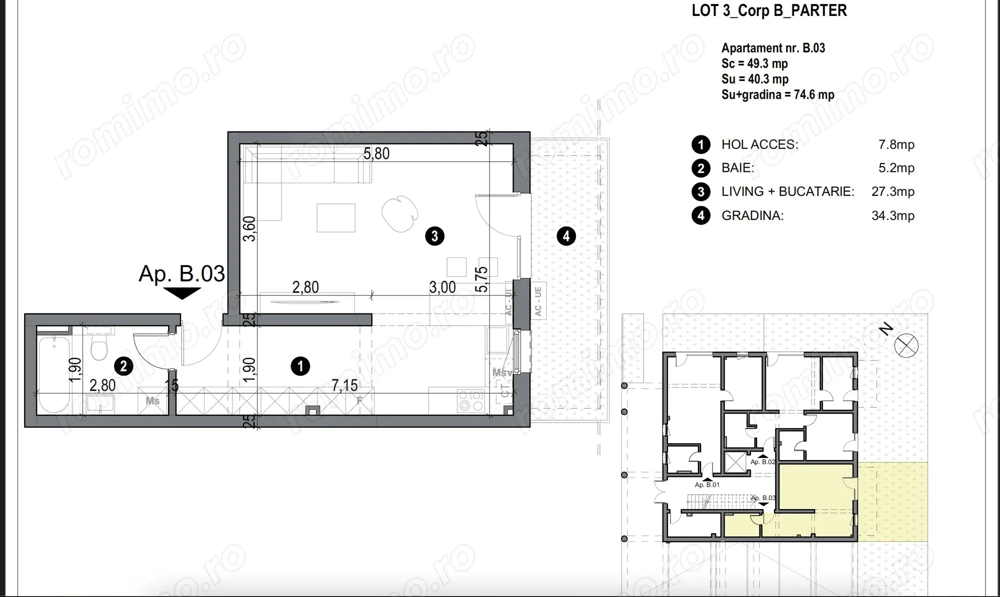 Apartment bloc nou cu curte de 34 mp