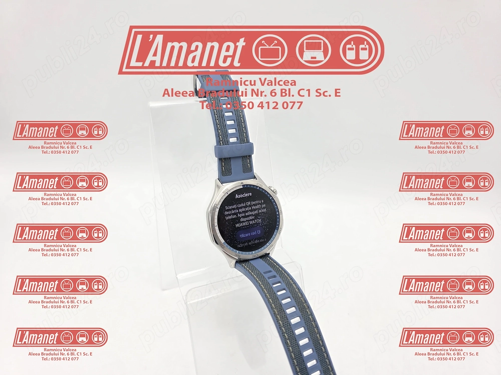 SmartWatch GT 5 46mm Silver-Blue Bratara Silicon Blue Stare Buna