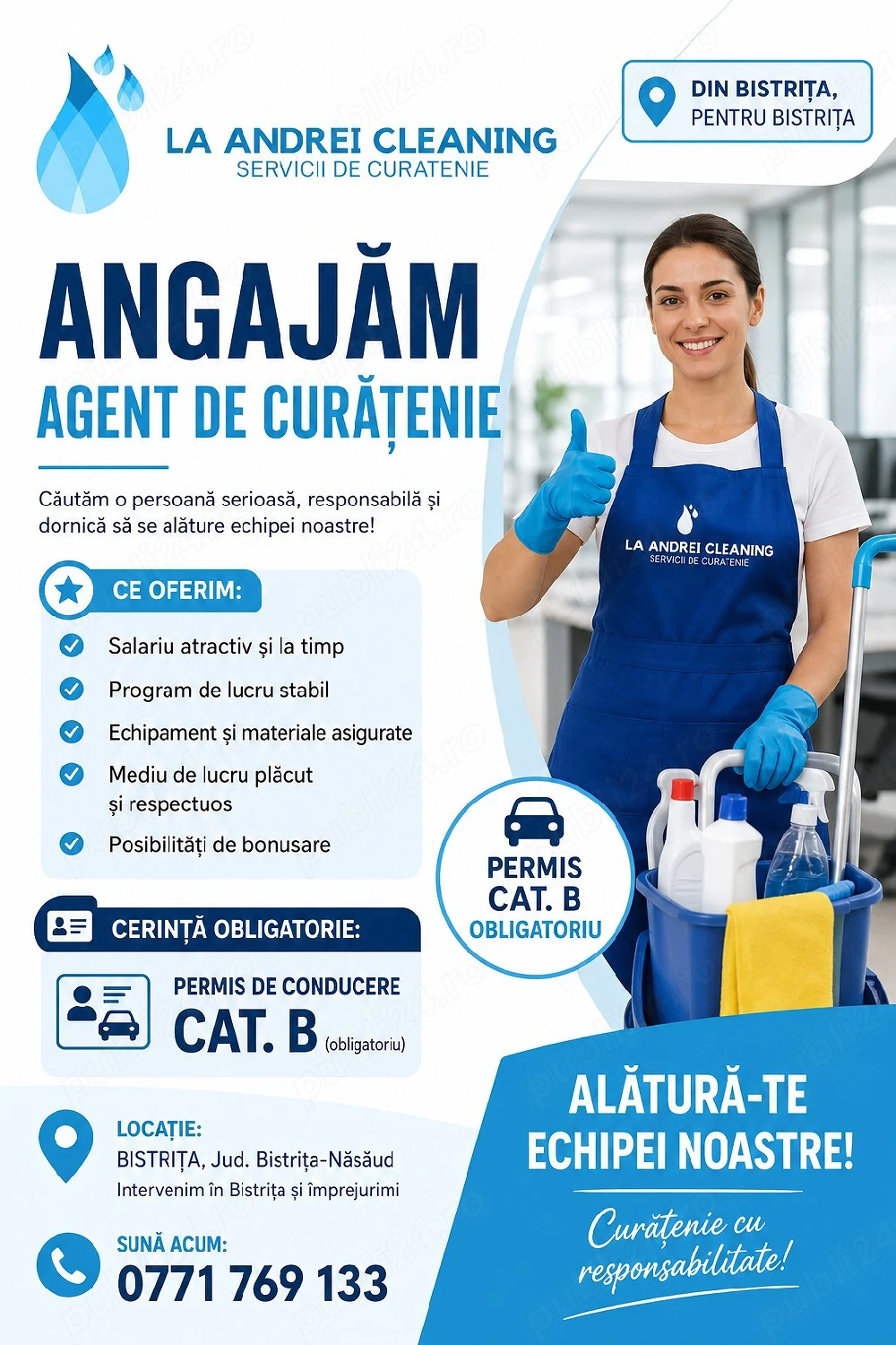 Agent de curatenie cu permis de conducere obligatoriu