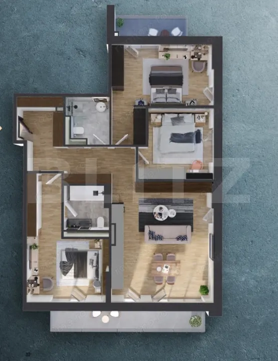 Apartament 4 camere, 100 mp, 2 balcoane 18 mp, proiect nou nZEB, zona Rivus