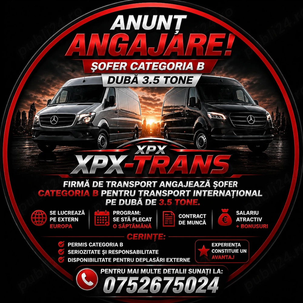 Angajez șofer categoria B pe dubă 3.5T