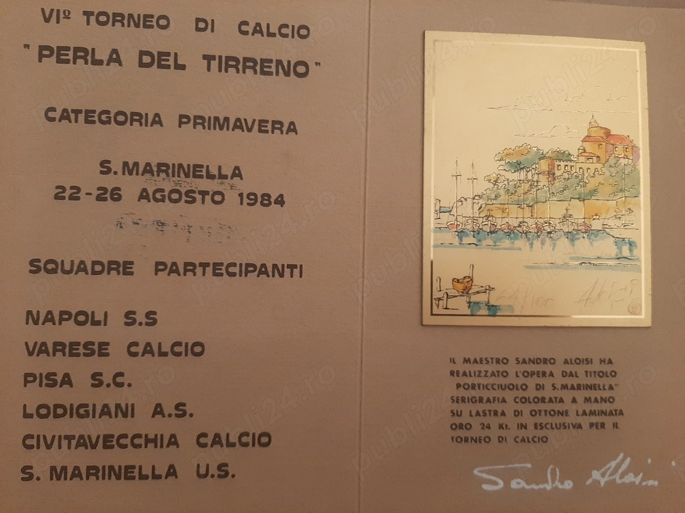 Vând diploma de turneu de fotbal AC Milan 1984