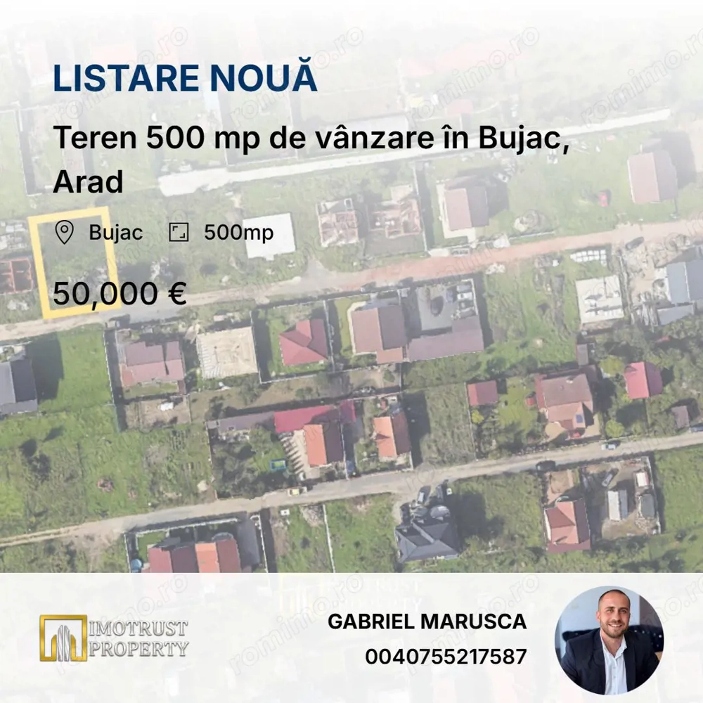 Teren 500 mp de vânzare în Bujac, Arad