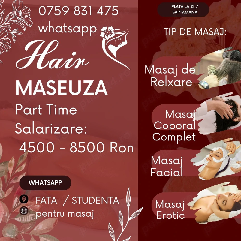 Maseuză E_RO.TIC, Nu_de, Masare de Relaxare Tan.tra, Part-Time. Fără Experiență.