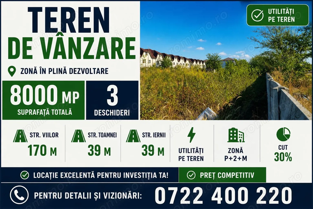 Teren premium pentru dezvoltatori – 3 deschideri, utilități pe teren