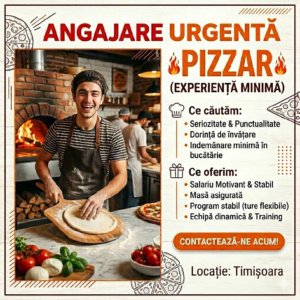 ANGAJARE URGENTĂ: Pizzar (Experiență Minimă)   Alătură-te Echipei Noastre!