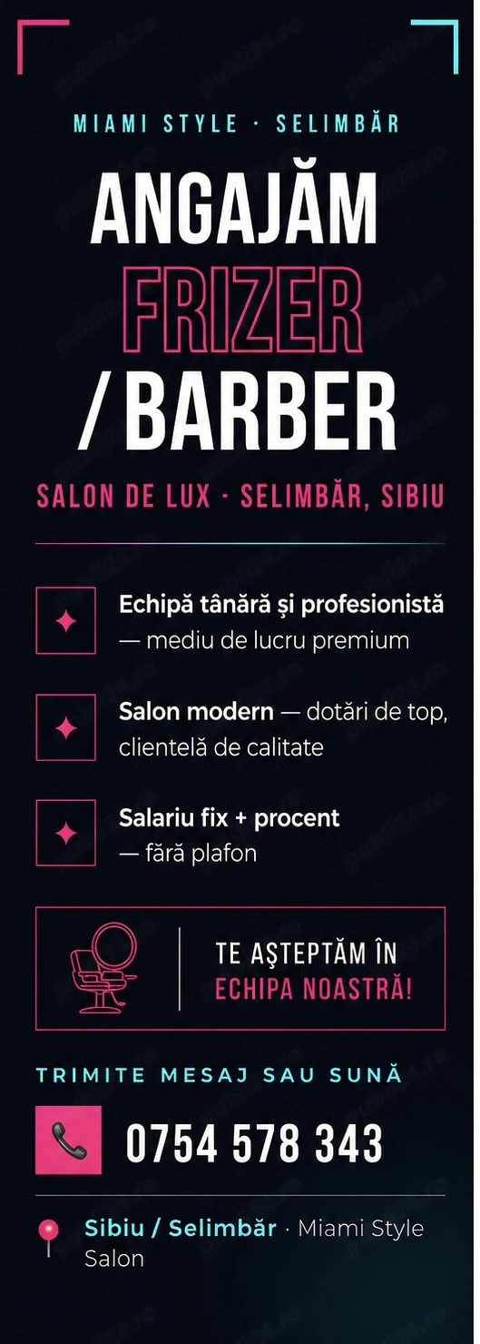 ANGAJĂM FRIZER   BARBER    salariu fix+procent