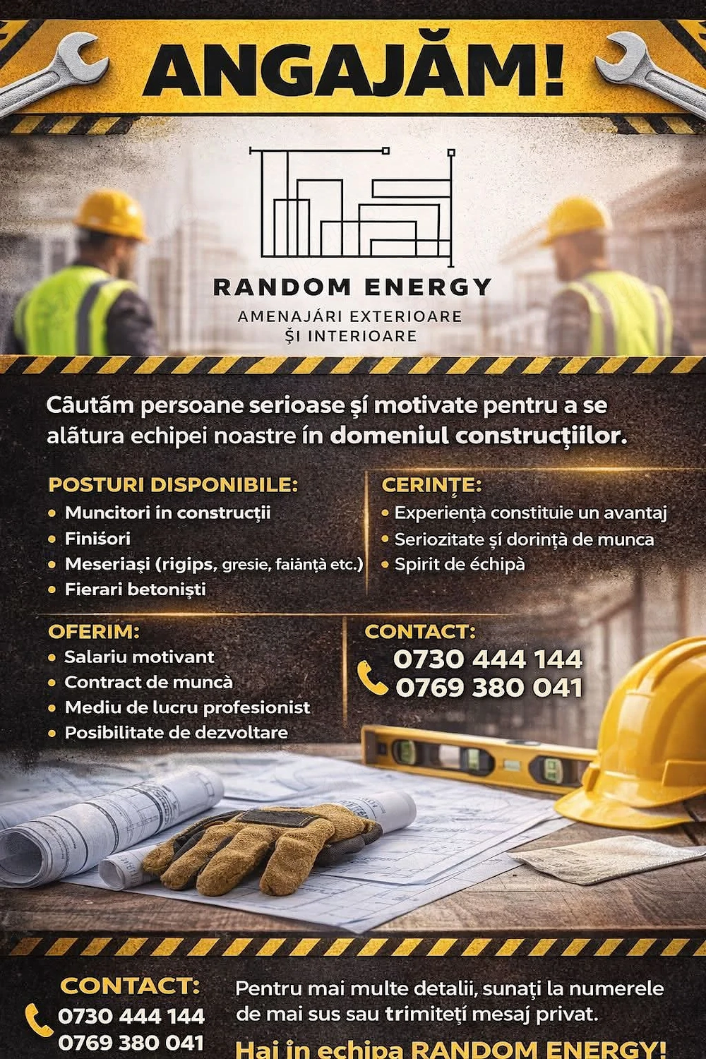Angajăm muncitori în construcții, finisori și meseriași | Salariu motivant