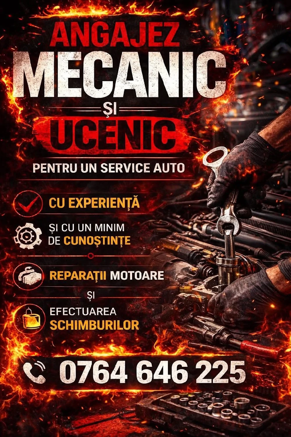 angajam mecanic auto pentru intretinere si reparati masini sub 3.5t