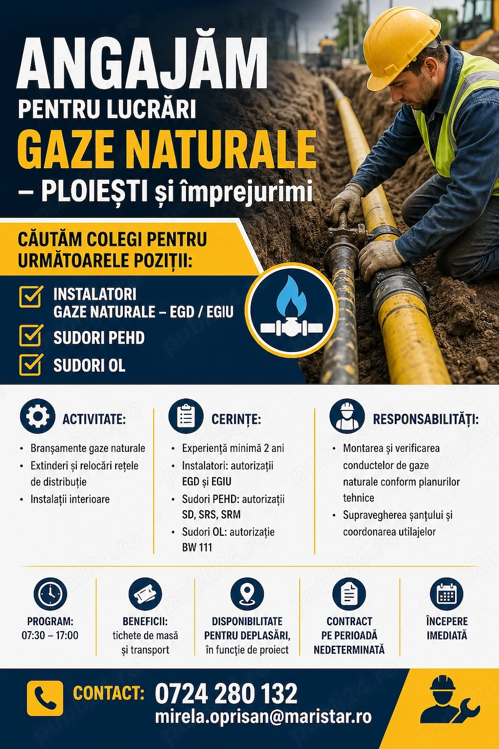 Angajăm Instalatori și Sudori Gaze Naturale   Ploiești