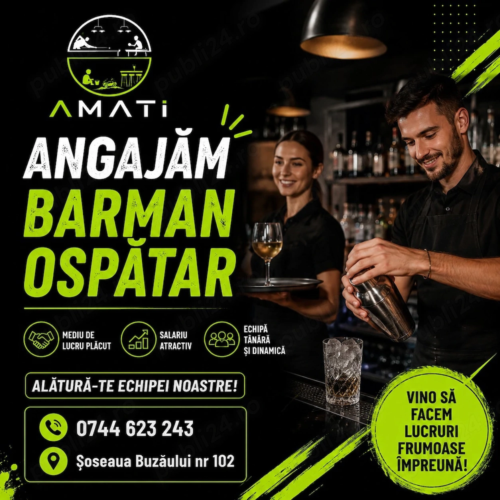 AMATI - Angajăm barman & ospătar 