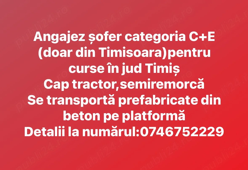 Angajez sofer categoria C+E curse locale Timișoara 