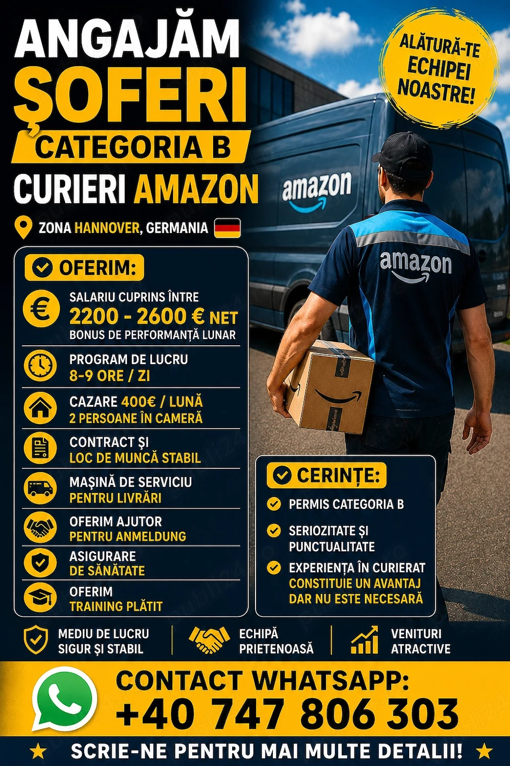 Aangajam ȘOFERI CATEGORIA B   CURIERI AMAZON Zona Hannover   Wunstorf (DNM1), Germania