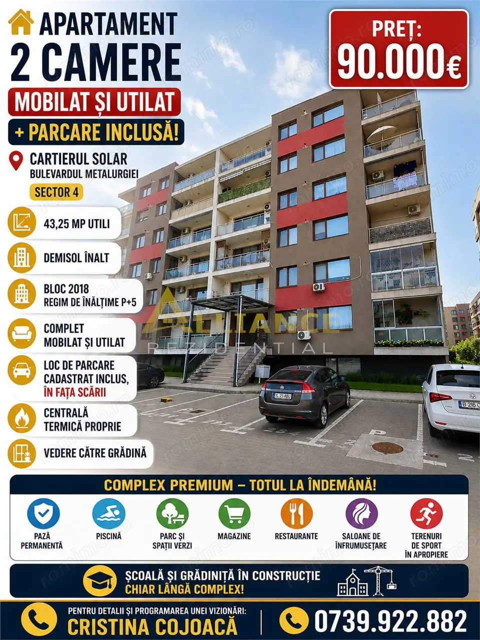 Cartierul Solar Apartament 2 camere Mobilat si Utilat + Parcare Inclusa