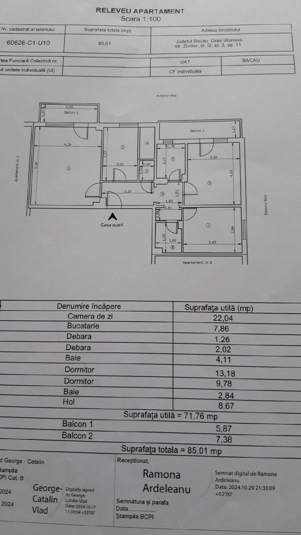 Vând apartament 3 camere decomandat 