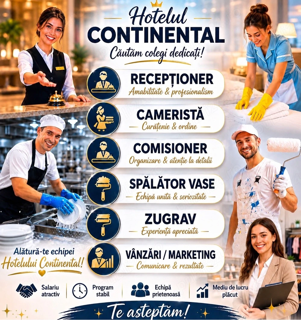 Angajăm Personal Hotelier și Vânzări