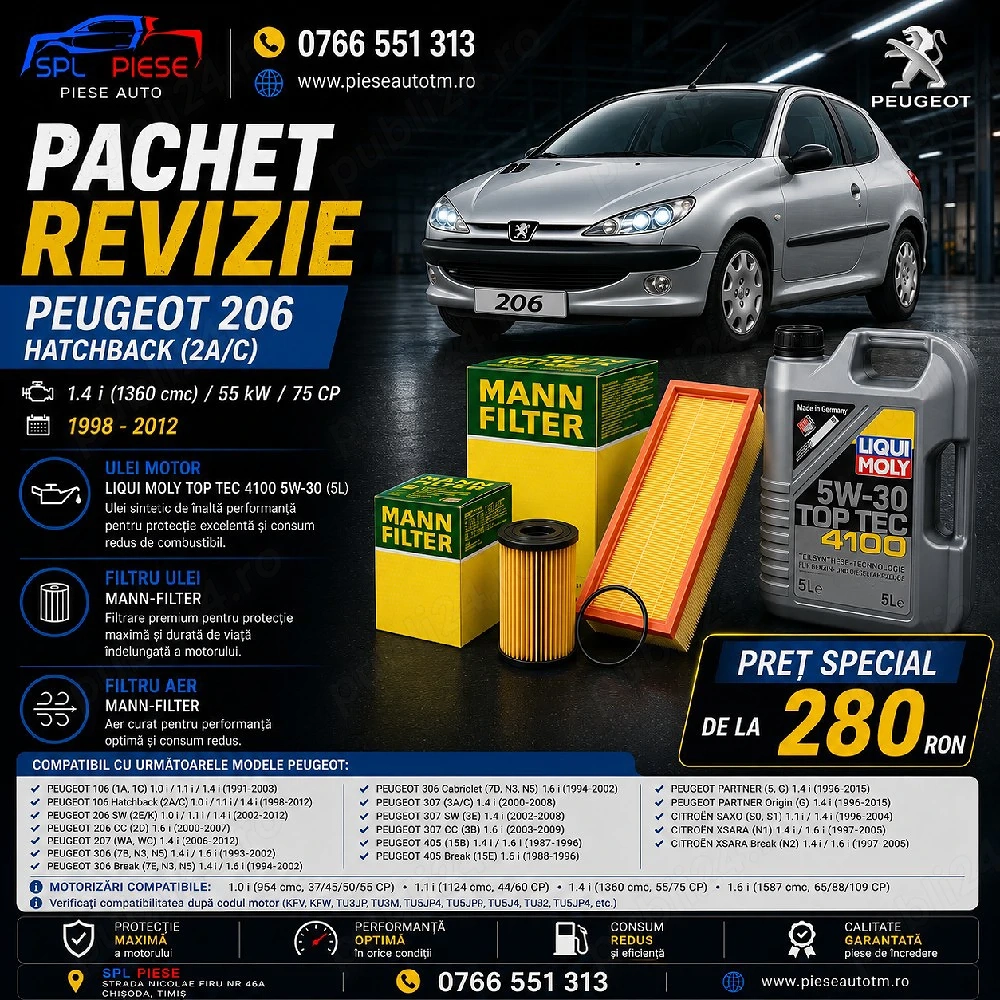 Pachet Revizie Peugeot 206 1.4i (75 CP)